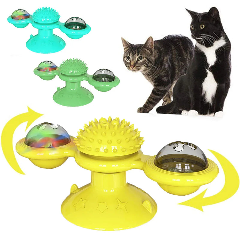 Brinquedo para Gatos Pets Moinho De Vento Giratório Interativo Coçador Macio Bola Luminosa e Ervas