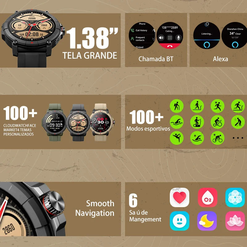 smartwatch relogios masculino relogios feminino relógio alexa MASX Oasis X Relógio inteligente com GPS premium Tela Ultra HD GPS integrado Hi-Fi Bluetooth Chamadas telefônicas Relógio esportivo de nível milita