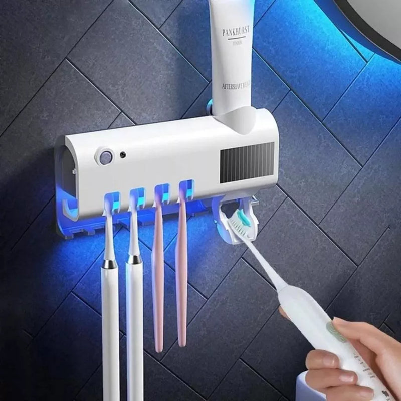 Aplicador Pasta de Dente Dispenser Porta Escovas Com Esterilizador UV