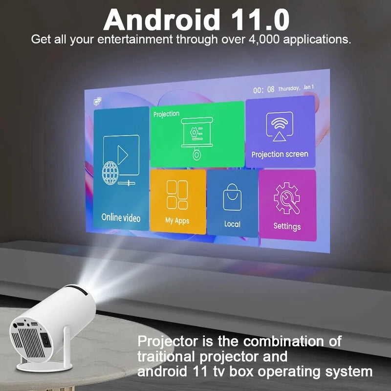 Projetor Wi-fi lançamento Portátil com Android HDMI Smart Cinema Hy300 4k HD