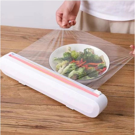 Cortador De Plástico Filme Suporte Ajustável Dispenser Plástico Filme Descartável Ventosa Aderente Selador Comida Cozinha Embalagem