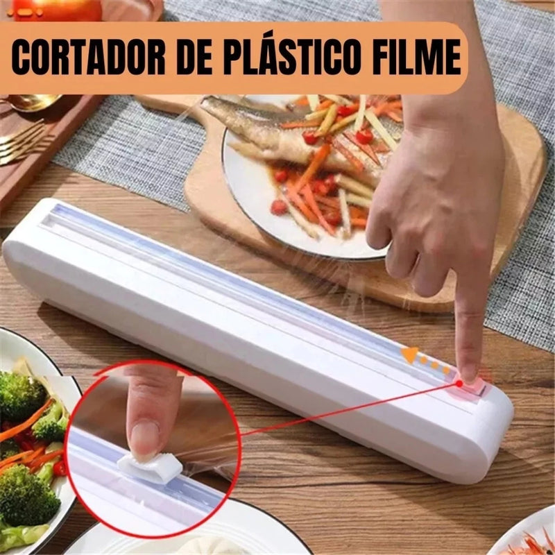 Cortador De Plástico Filme Suporte Ajustável Dispenser Plástico Filme Descartável Ventosa Aderente Selador Comida Cozinha Embalagem