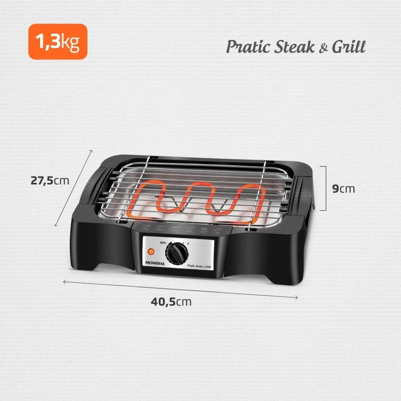 Churrasqueira elétrica portátil 1.200 watts Pratic Steak & Grill - CH-07 - Mondial